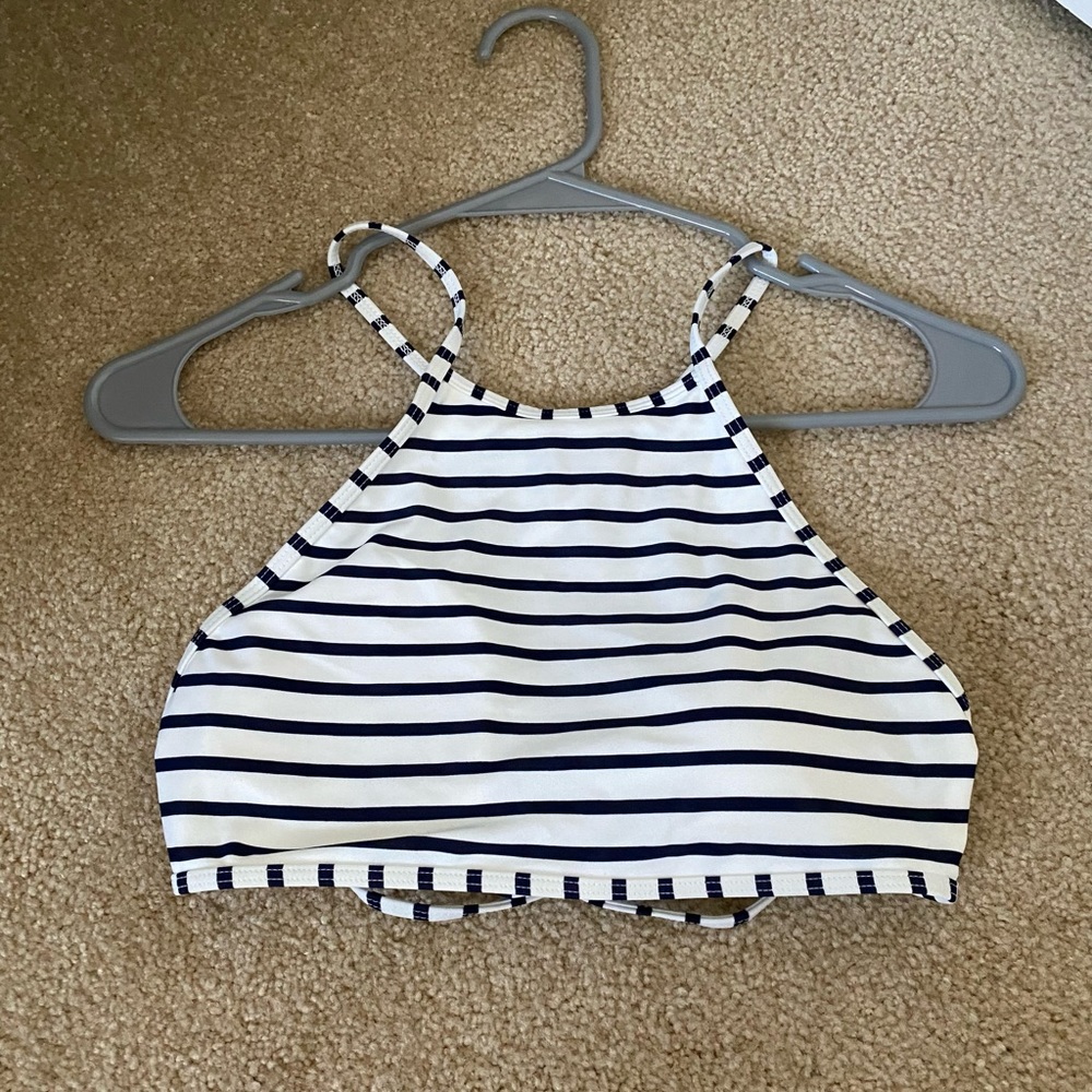 Aerie blue and white striped halter bikini top